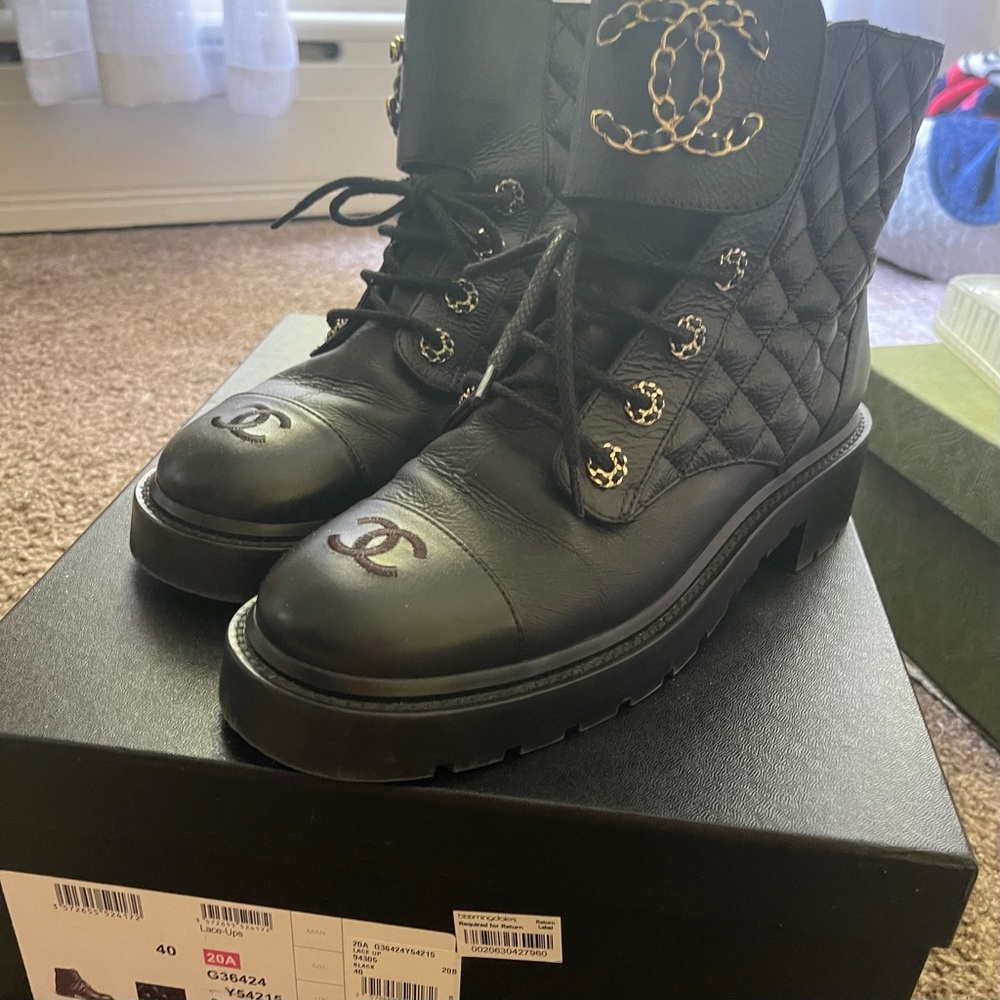 Chanel combat booties